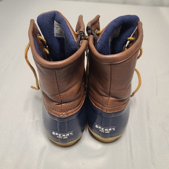 Sperry Saltwater Duck Boots Girls US 4 Navy Brown Waterproof Lace Up Winter - Picture 6 of 14